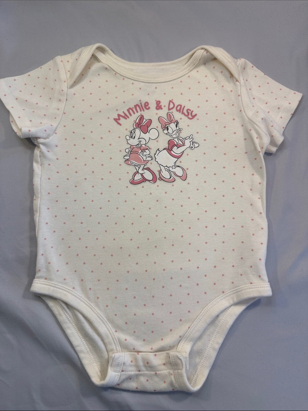 Disney White & Pink Minnie & Daisy Polka Dot Baby One-Piece Bodysuit